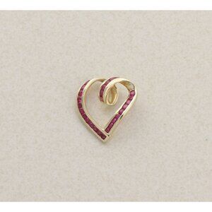 Pendant Only 10k Yellow Gold Natural Ruby Heart Pendant 3/4" x 3/4" inch